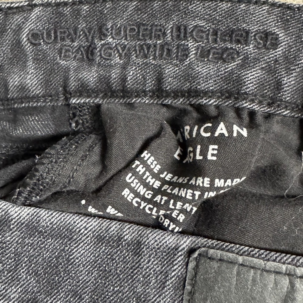 American Eagle Curvy 4 Long Black Baggy Wide Leg Jeans Super High Rise Y2K - Picture 6 of 16